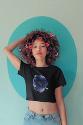 Crop Top with "Azure Petals" Print
